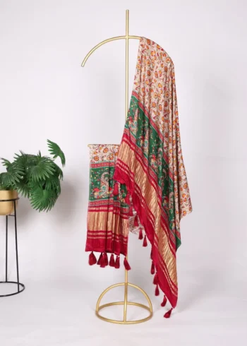 Pure Gaji Silk Digital Printed Bandhej Dupatta With Tassels