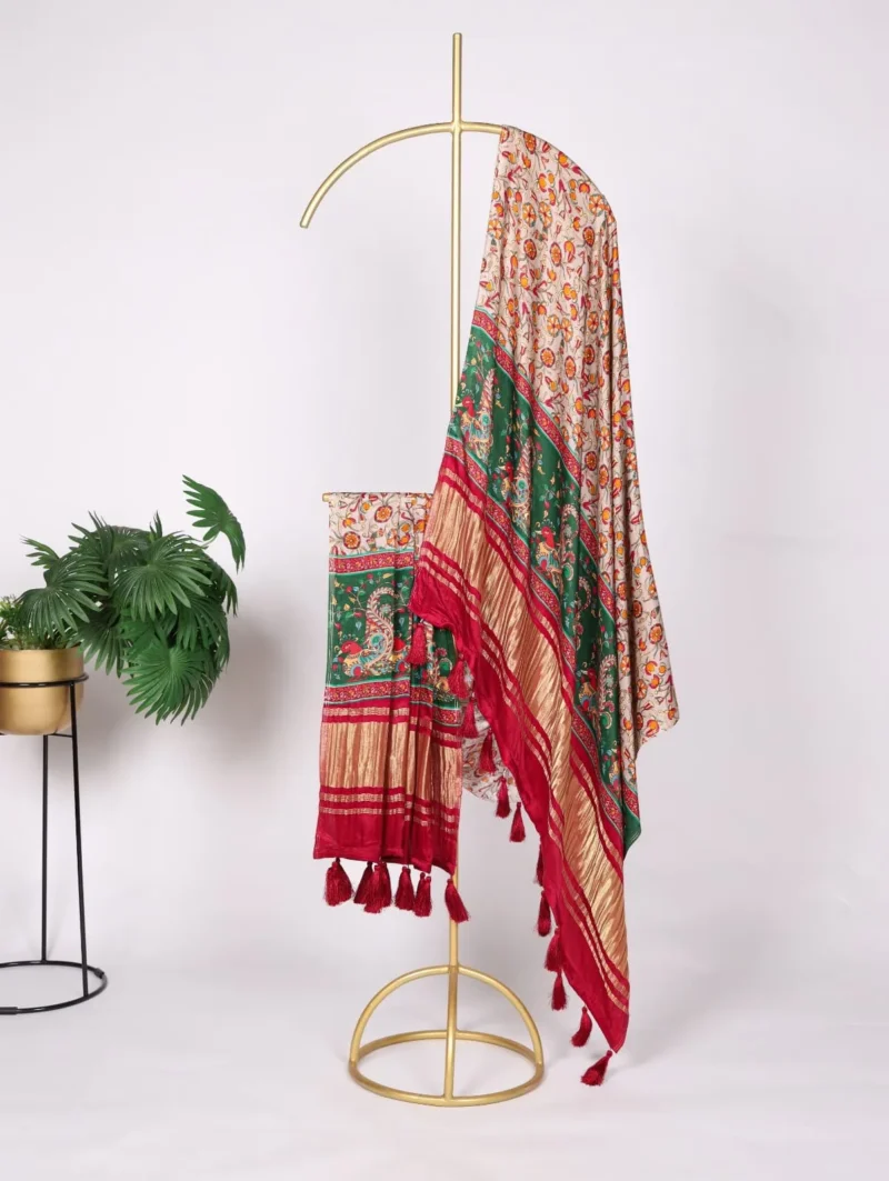 Pure Gaji Silk Digital Printed Bandhej Dupatta With Tassels