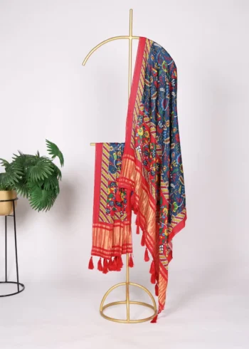 Pure Gaji Silk Digital Printed Bandhej Dupatta With Tassels