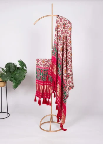 Pure Gaji Silk Digital Printed Bandhej Dupatta With Tassels
