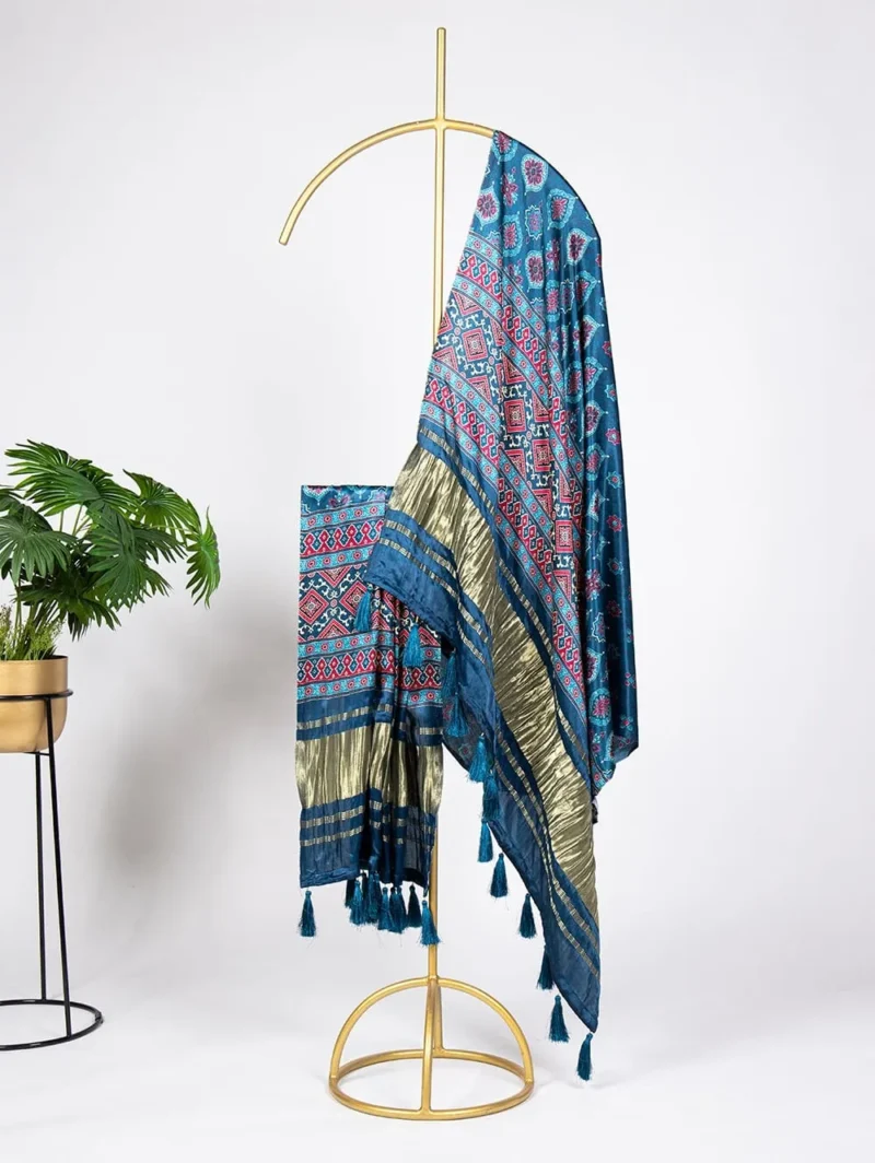 Pure Gaji Silk Digital Printed Bandhej Dupatta With Tassels