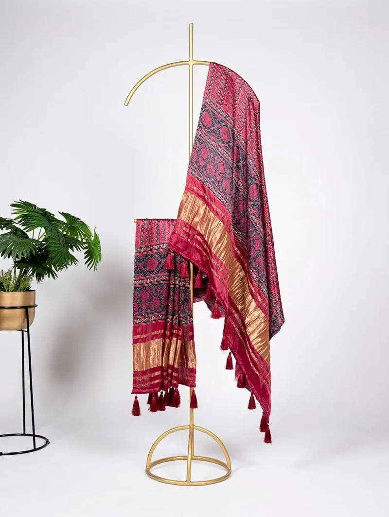 Pure Gaji Silk Digital Printed Bandhej Dupatta With Tassels