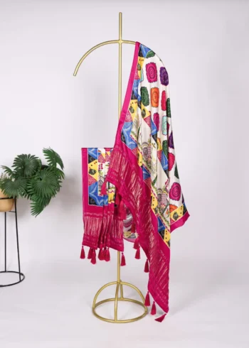 Pure Gaji Silk Digital Printed Bandhej Dupatta With Tassels