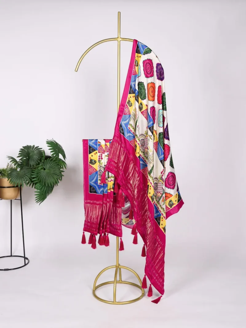 Pure Gaji Silk Digital Printed Bandhej Dupatta With Tassels