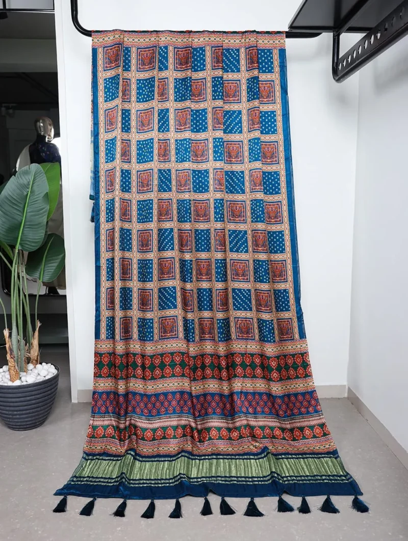 Pure Gaji Silk Digital Printed Bandhej Dupatta With Tassels