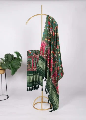 Pure Gaji Silk Digital Printed Bandhej Dupatta With Tassels