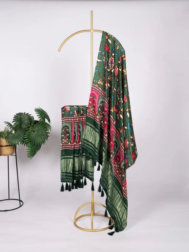 Pure Gaji Silk Digital Printed Bandhej Dupatta With Tassels