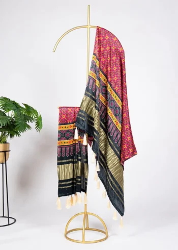 Pure Gaji Silk Digital Printed Bandhej Dupatta With Tassels
