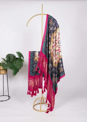 Pure Gaji Silk Digital Printed Bandhej Dupatta With Tassels