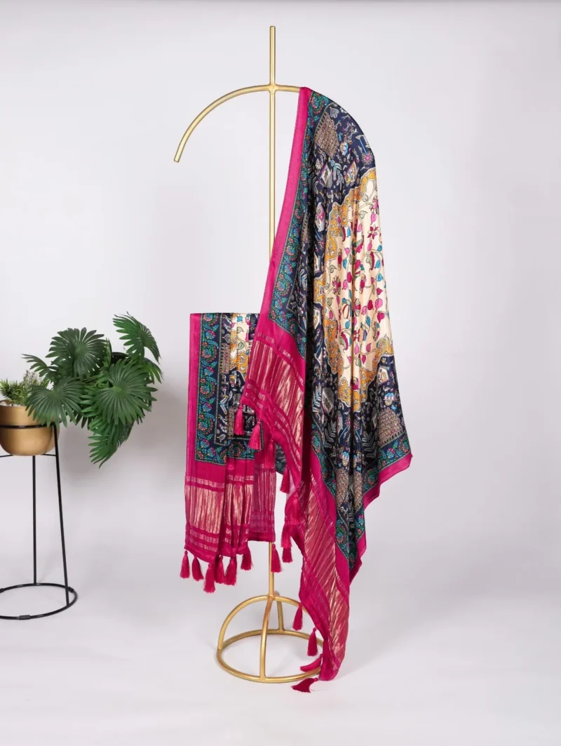 Pure Gaji Silk Digital Printed Bandhej Dupatta With Tassels