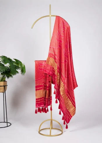 Pure Gaji Silk Digital Printed Bandhej Dupatta With Tassels