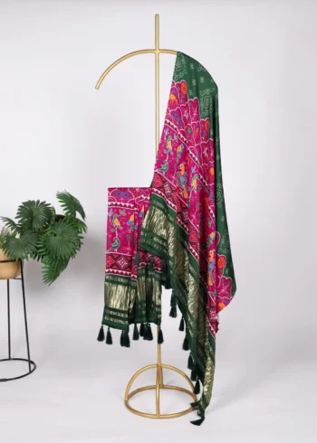 Pure Gaji Silk Digital Printed Bandhej Dupatta With Tassels