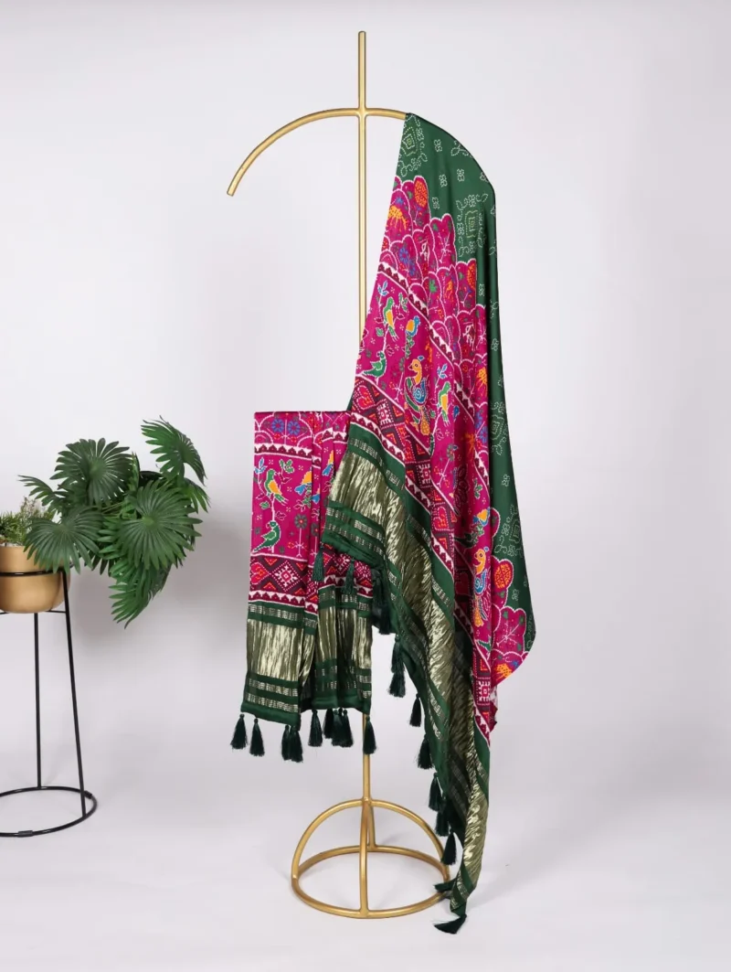 Pure Gaji Silk Digital Printed Bandhej Dupatta With Tassels