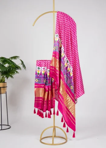 Pure Gaji Silk Digital Printed Bandhej Dupatta With Tassels