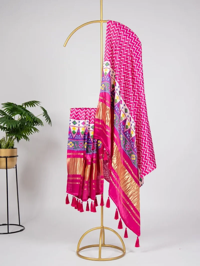 Pure Gaji Silk Digital Printed Bandhej Dupatta With Tassels