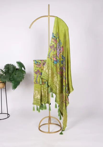 Pure Gaji Silk Digital Printed Bandhej Dupatta With Tassels