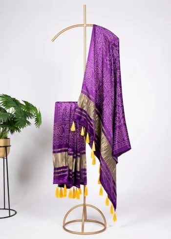 Pure Gaji Silk Digital Printed Bandhej Dupatta With Tassels