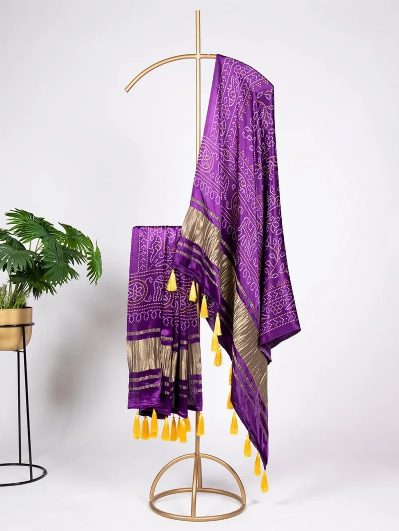 Pure Gaji Silk Digital Printed Bandhej Dupatta With Tassels