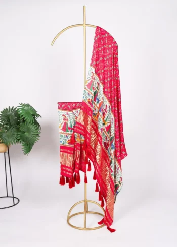 Pure Gaji Silk Digital Printed Bandhej Dupatta With Tassels