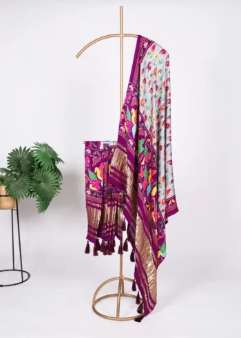 Pure Gaji Silk Digital Printed Bandhej Dupatta With Tassels