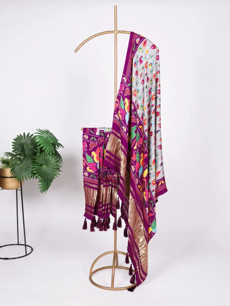 Pure Gaji Silk Digital Printed Bandhej Dupatta With Tassels