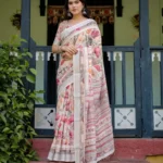 Pure Linen Saree in Creamy Ivory Color
