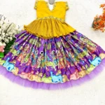 Purple Color Chinon Silk Kalamkari Kids Lehenga