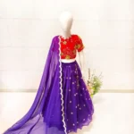 Purple Color Embroidery Crush Work Wedding Lehenga for Kids