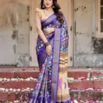 Royal Blue Digital Print Silk Saree