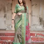 Royal Green Digital Printed Tussar Silk Saree
