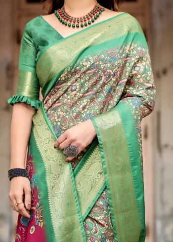 Royal Green Digital Printed Tussar Silk Saree