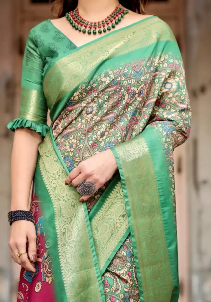 Royal Green Digital Printed Tussar Silk Saree