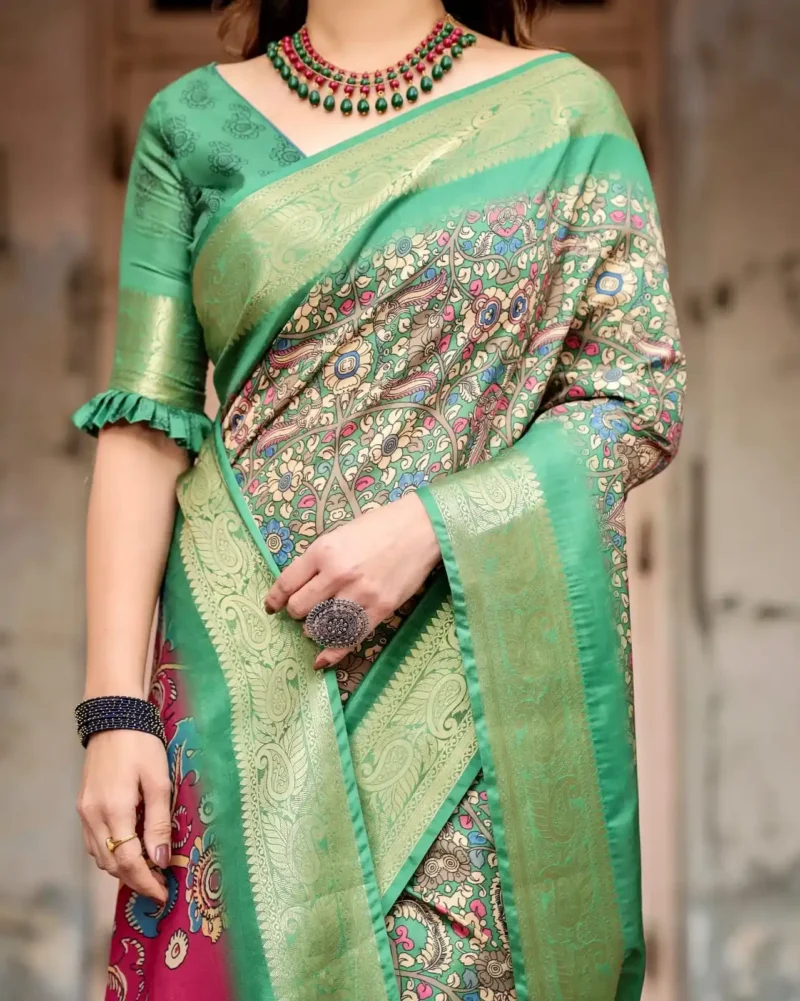 Royal Green Digital Printed Tussar Silk Saree