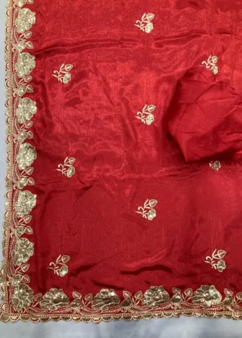 Sequins Embroidery Work Party Wear Chinon Silk Saree