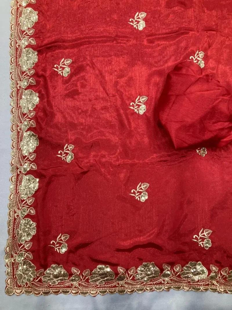 Sequins Embroidery Work Party Wear Chinon Silk Saree