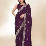 Sequins Embroidery Work Party Wear Chinon Silk Saree
