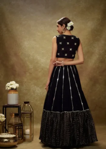 Sequins With Jari and Paper Mirror Embroidery Work Georgette Party Wear Lehenga Choli