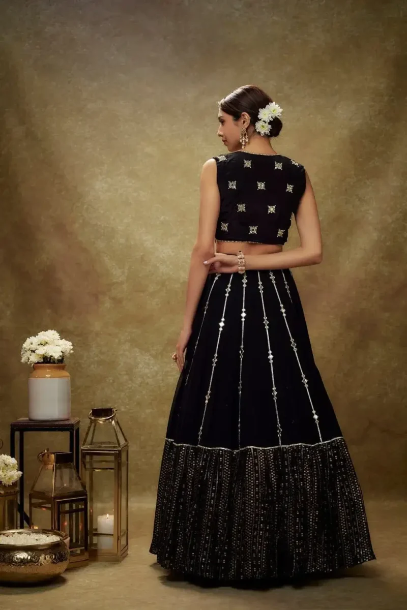 Sequins With Jari and Paper Mirror Embroidery Work Georgette Party Wear Lehenga Choli