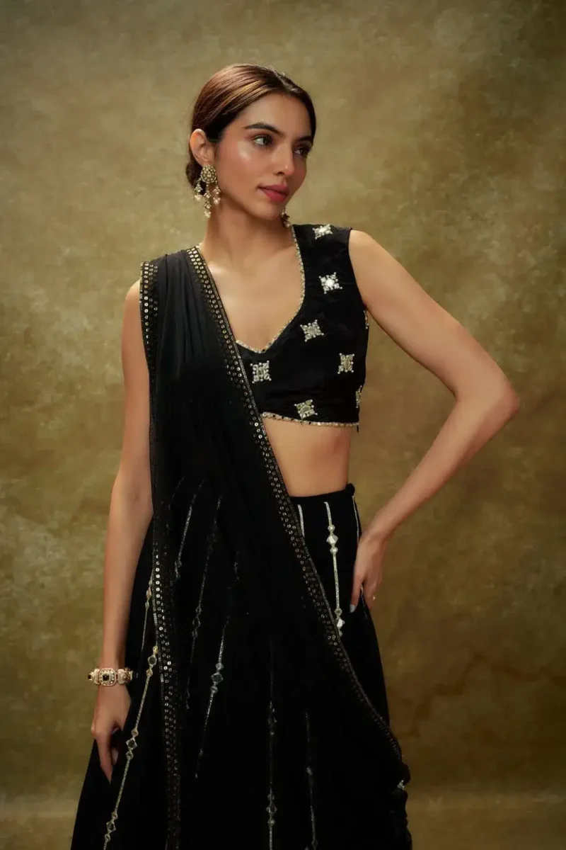 Sequins With Jari and Paper Mirror Embroidery Work Georgette Party Wear Lehenga Choli