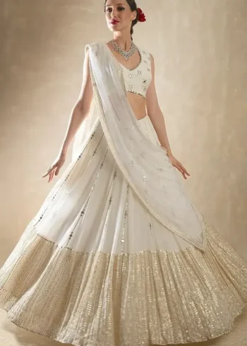 Sequins With Jari and Paper Mirror Embroidery Work Georgette Party Wear Lehenga Choli