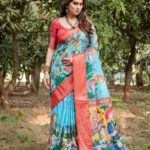 Sky Blue Base With a Striking Red Zari Border Tussar Silk Saree