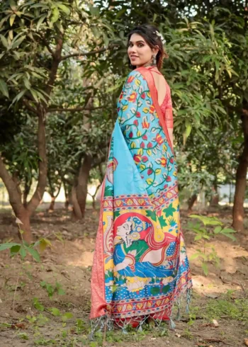 Sky Blue Base With a Striking Red Zari Border Tussar Silk Saree