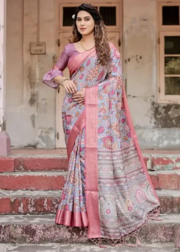 Soft Blue Base Premium Tussar Silk Saree
