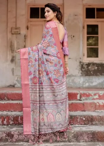 Soft Blue Base Premium Tussar Silk Saree