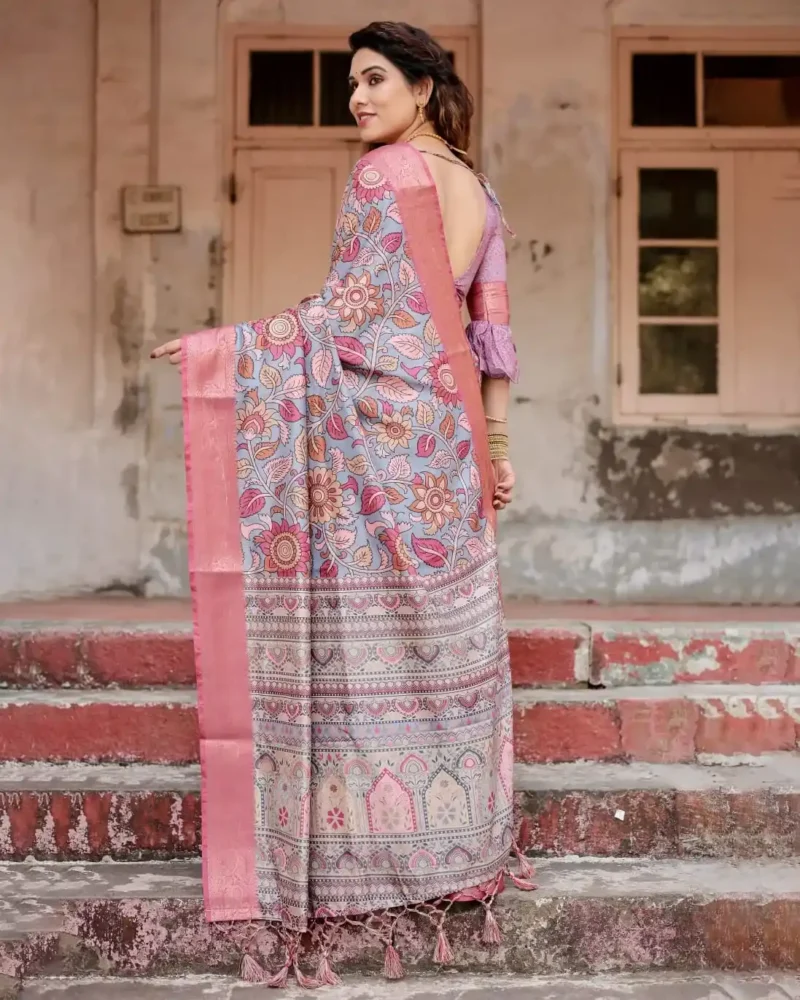 Soft Blue Base Premium Tussar Silk Saree