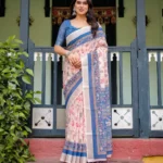 Soft Cream Pure Linen Saree for School Uniform