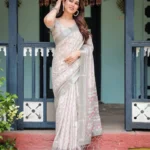 Soft Grey Pure Linen Saree With Tassels