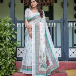 Soft Ivory Colour Pure Linen Saree For School Uniform