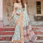 soft ivory modern geometric digital printed tussar silk saree