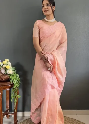Soft Kota Doriya Embroidery Cut Work Stitched Saree